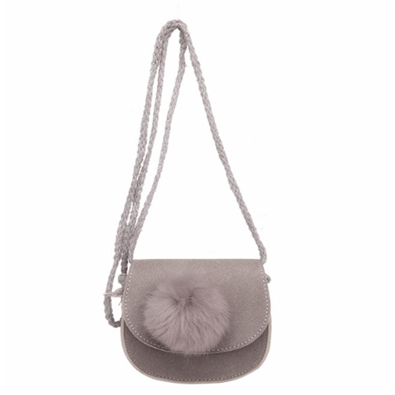 Girl Kids Shoulder Bag Plush Ball Coin Purse Wallet Baby Toddler Toy Small Solid Soft Bag Billetera Mujer Bolsa Feminina: gray