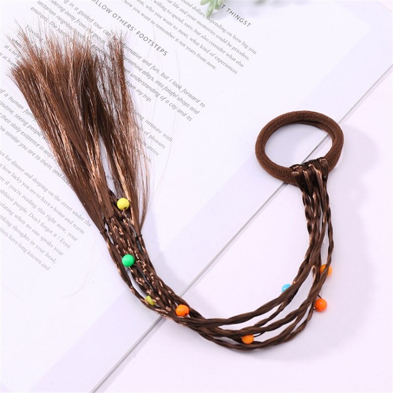 Perruque bandeau Simple en caoutchouc pour filles | Corde tressée, accessoires pour cheveux, perruque corde pour cheveux, outils pour cheveux, coiffe de tête de cochon: bead light coffee