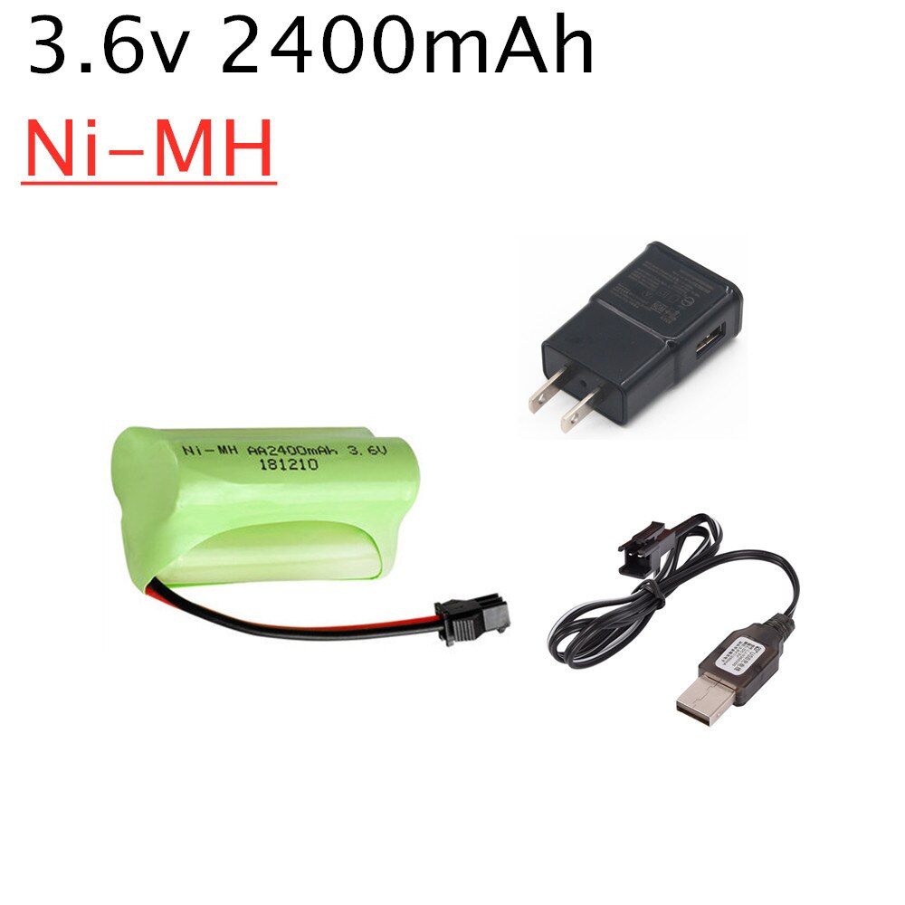2400mAh 3,6 v Akku + USB Ladegerät Set Für Rc spielzeug Auto Tank Zug Robot Boot Gun Ni-Mh AA 3,6 v Akku