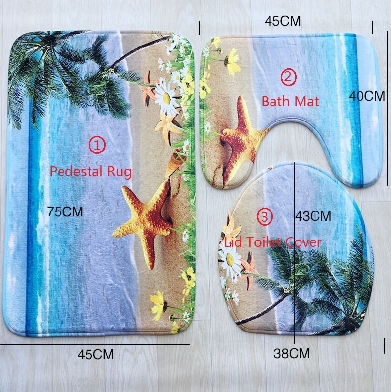 Flannel 3D Print Non Slip 3Pcs/Set Toilet Seat Cover WC Lid Toilet Cover Bathroom Pad Floor Mat Rug Carpet Vloerkleed ZCL512