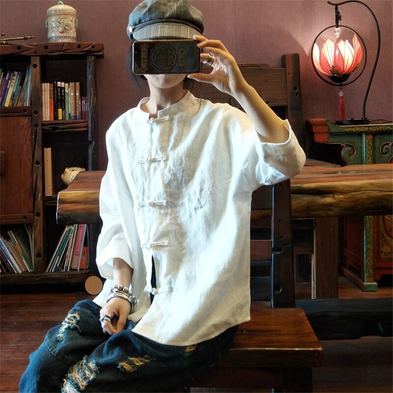 Tang Suit for Ladies Summer Chinese Retro Style Thin Flax Long Sleeve Soft Solid Color Cardigan Tops Casual Clothing