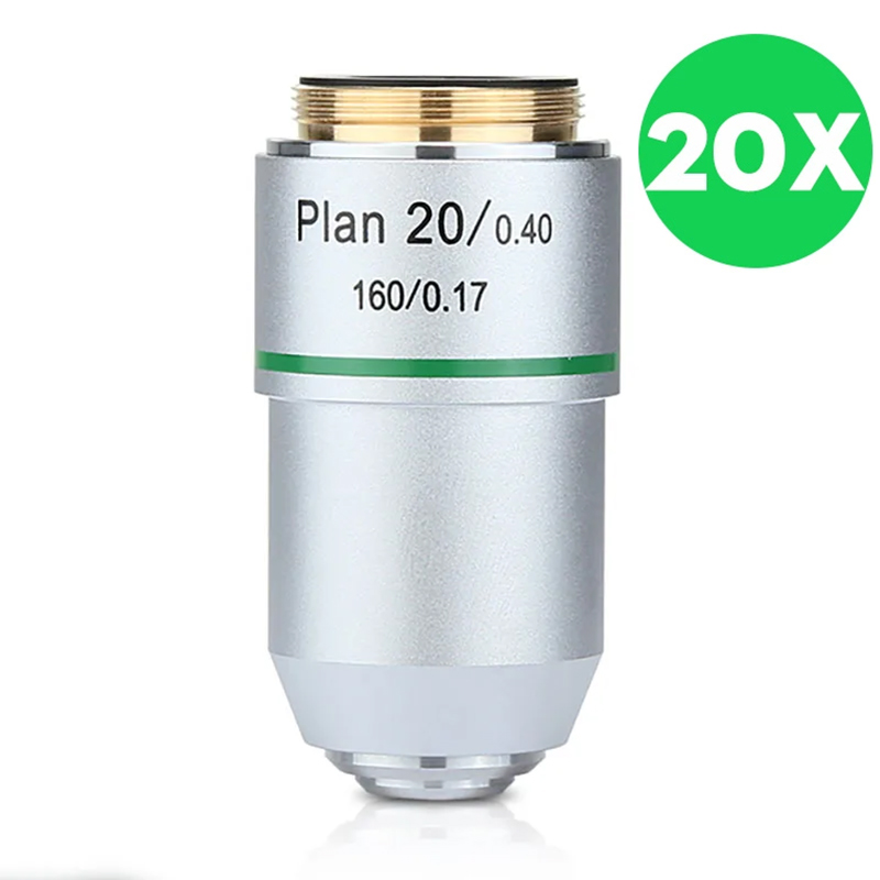 Lente objetivo acromática de Plan de microscopio 4X 10X 20X 40X 100X objetivos de microscopio metalúrgico biológico rosca de 20,2 RMS: Naranja