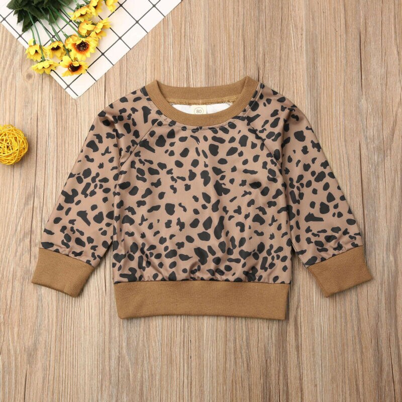 Canis chico Baby Girl de manga larga de leopardo estampado suéter Tops Casual Baby Girls sudadera