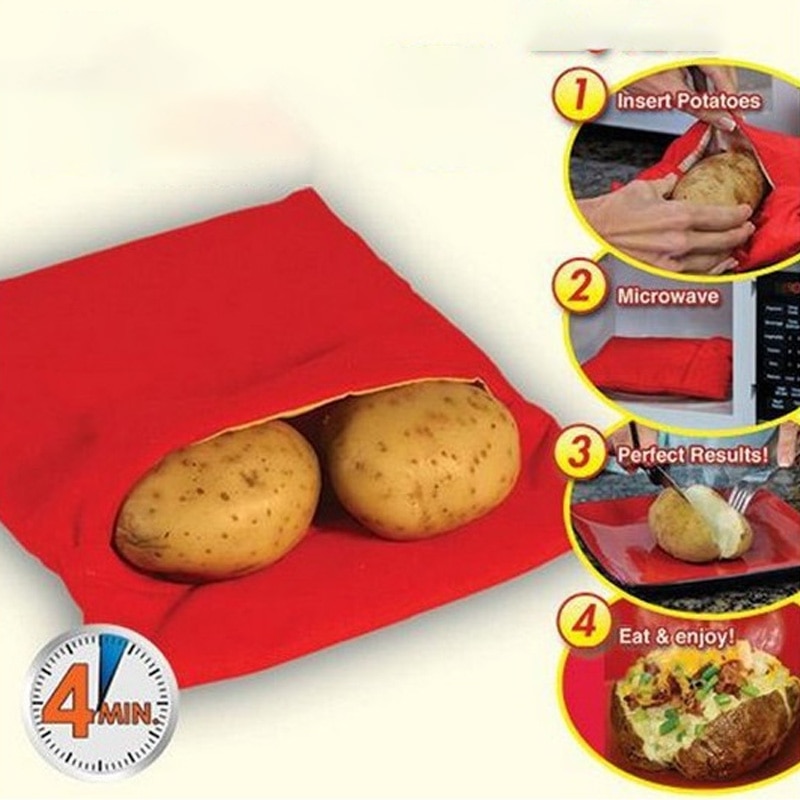1pcs Rood Wasbare Cooker Bag Magnetron Bakken Aardappelen Zak Rijst Pocket Koken Gereedschap Om Te Koken Keuken Gadgets Bakken tool