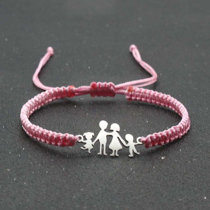 Lucky czerwony sznurek bransoletki dla rodziny tata mama córka syn pleciony ze stali nierdzewnej regulowany urok bransoletka kobiety mężczyźni biżuteria: Pink