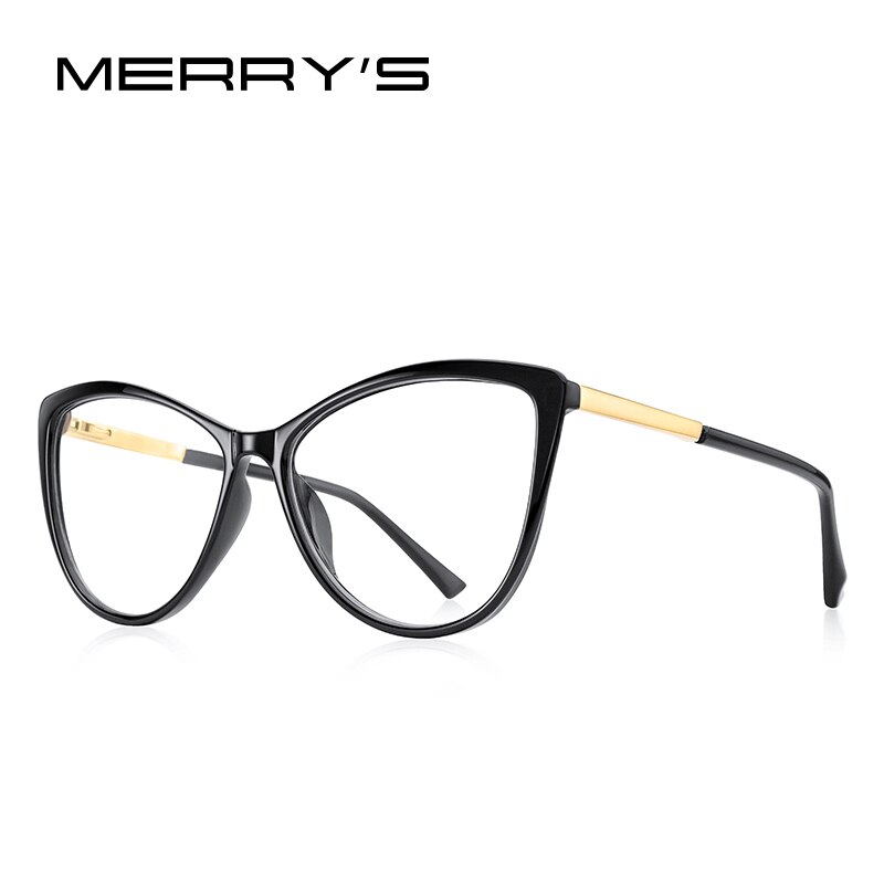 MERRYS Women Retro Cat Eye Glasses Frame Ladies Eyeglasses Myopia Prescription Optical Eyewear S2701: C01 Black