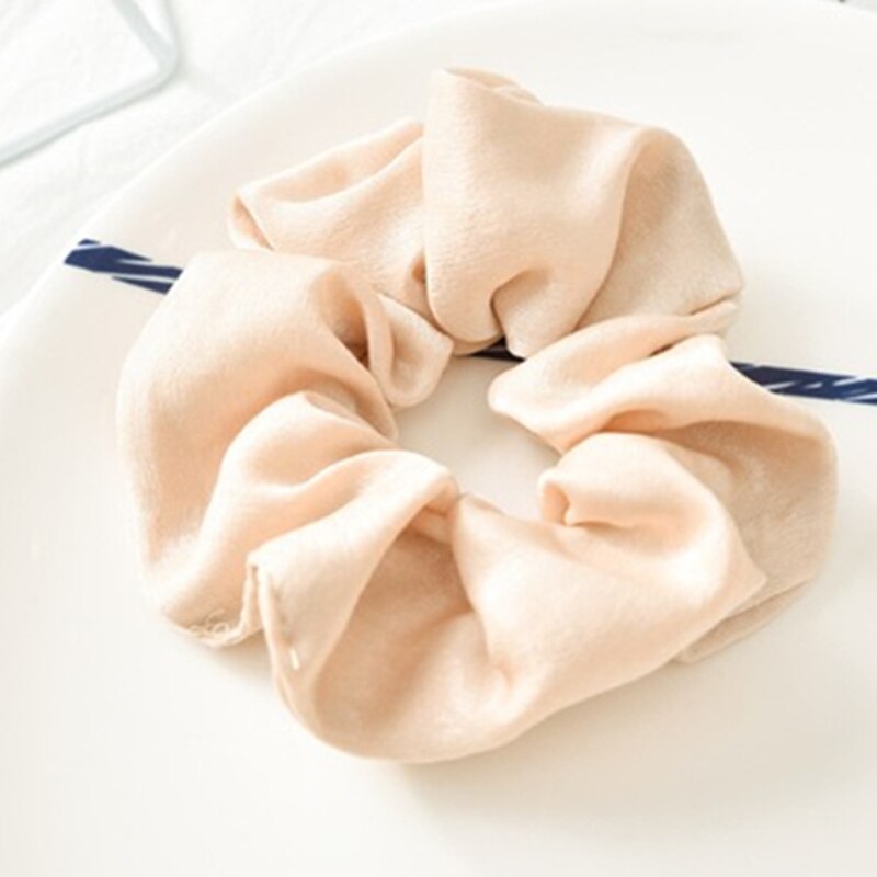 Elastische Satin Printing Vrouwen Haar Scrunchies Paardenstaart Houder Decoraties Lady Meisjes Haar Touw Braiders Haarband Accessoires: Beige