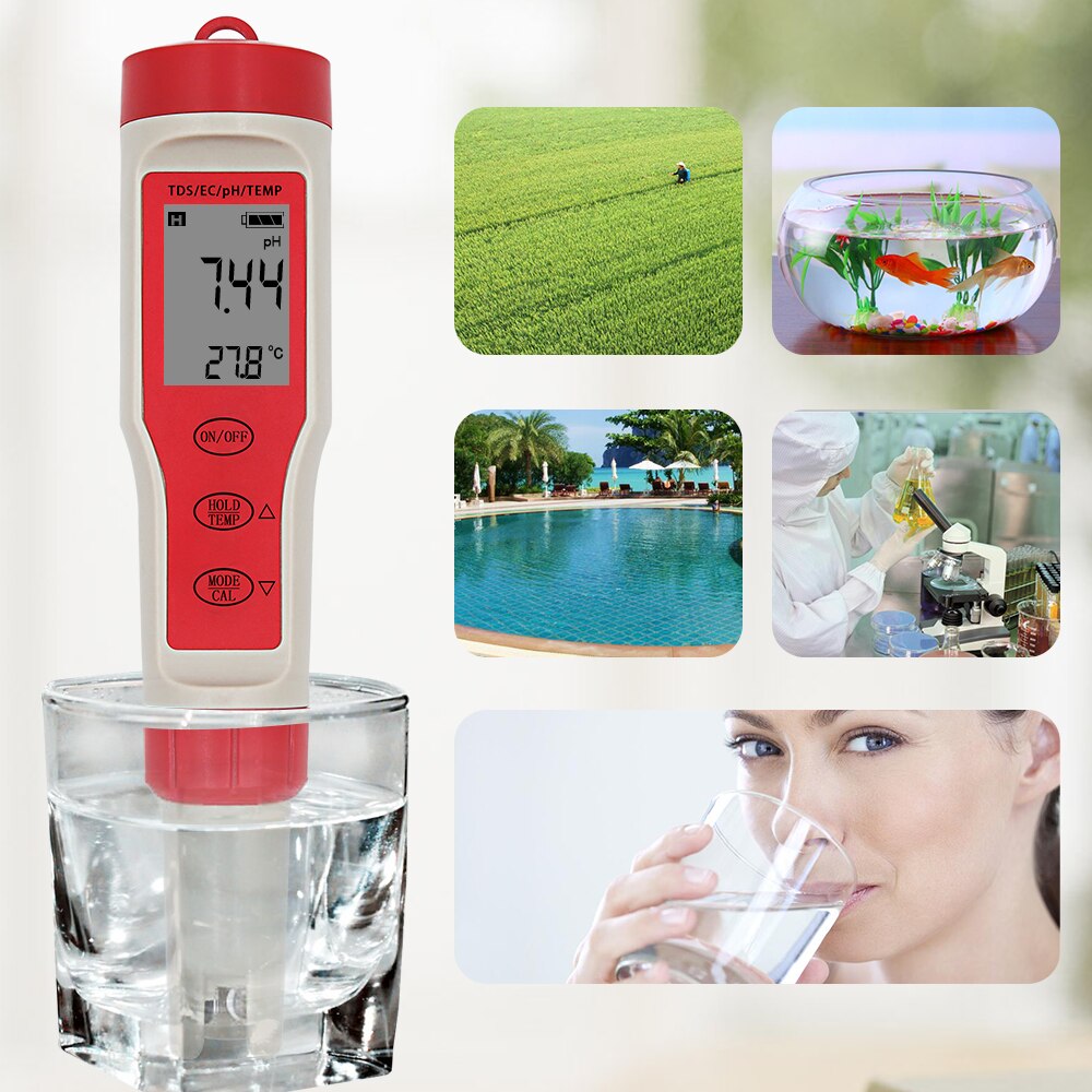 EZ9908 Digital PH Meter 4 in 1 PH TDS EC Temp Tester Replace Probe Water Quantity Measure Tool Wine Urine Analyzer 20%off