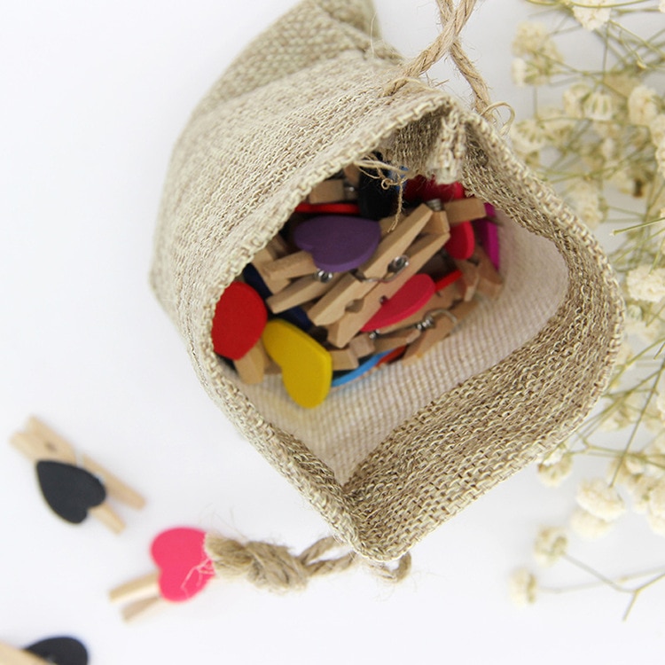 Natural Resuable Jute Linen Travel Bundle Pockets Use Luggage Drawstring Jewelry Christmas Bags