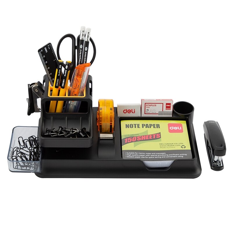 For Deli 38252A Desktop Organizer Office Storage Set 17 Piece Set Black: Default Title