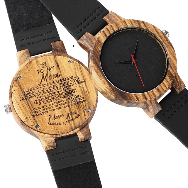 Reloj de madera con correa de cuero, grabado con palabras DIY para mi padre/hijo/novio/marido/mamá, el mejor ,: 7