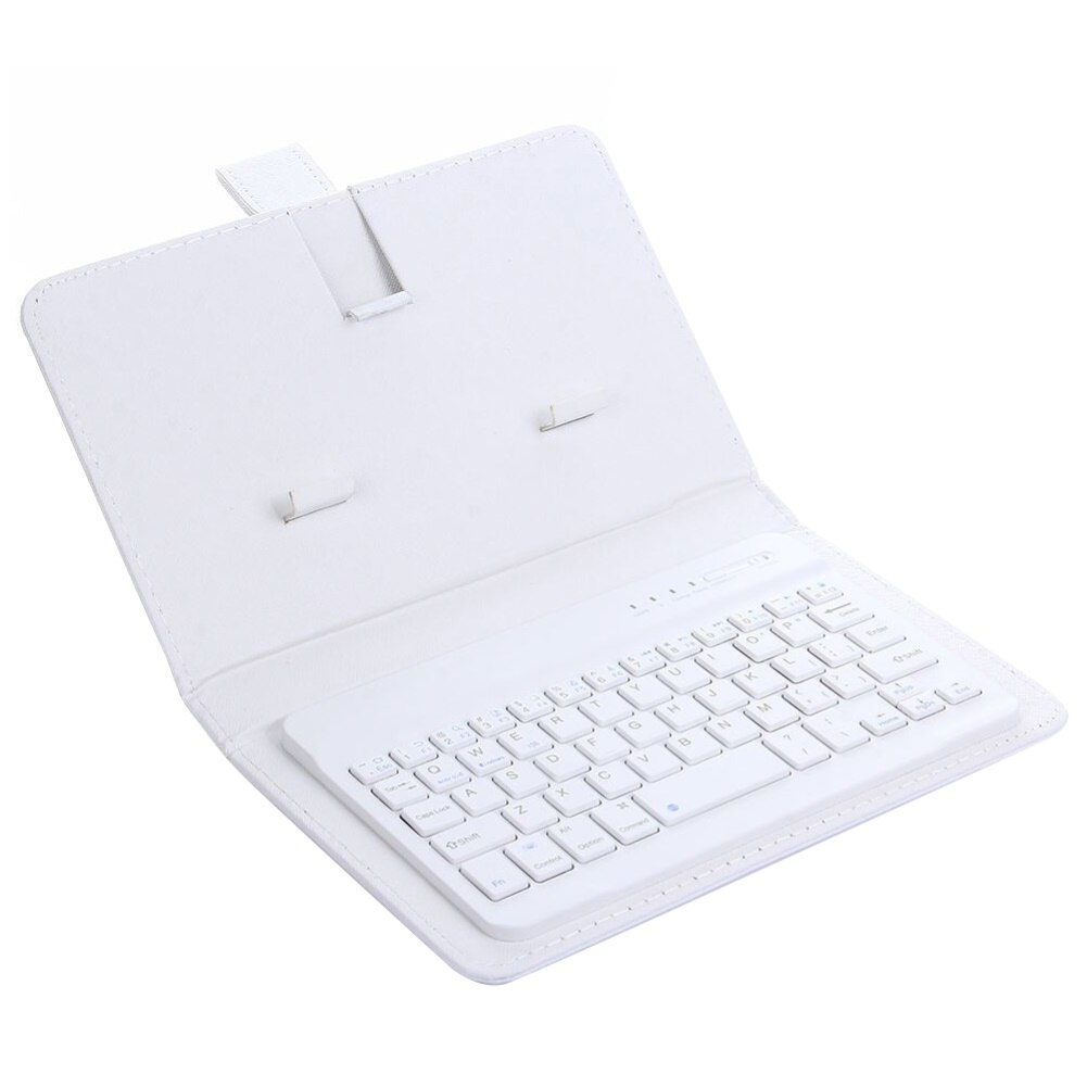 Portable Wireless Bluetooth Keyboard with Faux Leather Case for iPhone Samsung Xiaomi smartphones within 7 inches Phone: White