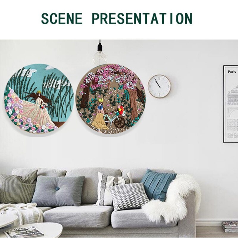 DIY Handmade Embroidery Starter Kit With Bamboo Embroidery Hoop Chinese Style Su Xiu Fairy Flower Pattern Cross Stitch Kit