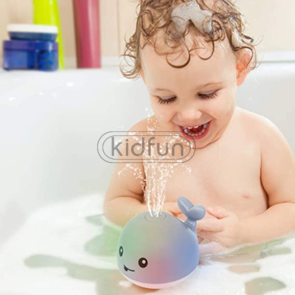 Baby Bath Toys Spray Water Whale LED Light Up Bath Toys for Kids Electric Whale Induction Water Spay Ball Bathroom Bathtub Toys