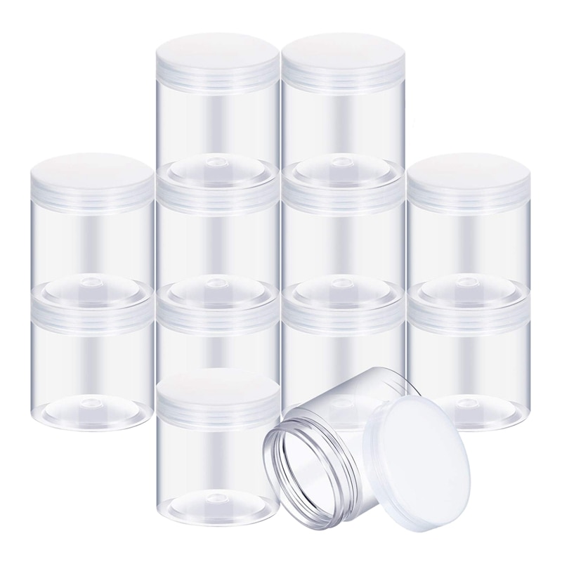 Tom 12- pakke gennemsigtig plast opbevaring krydderkrukke bred mund plastbeholder med låg til skønhedsprodukter, diy slim manufac: Default Title