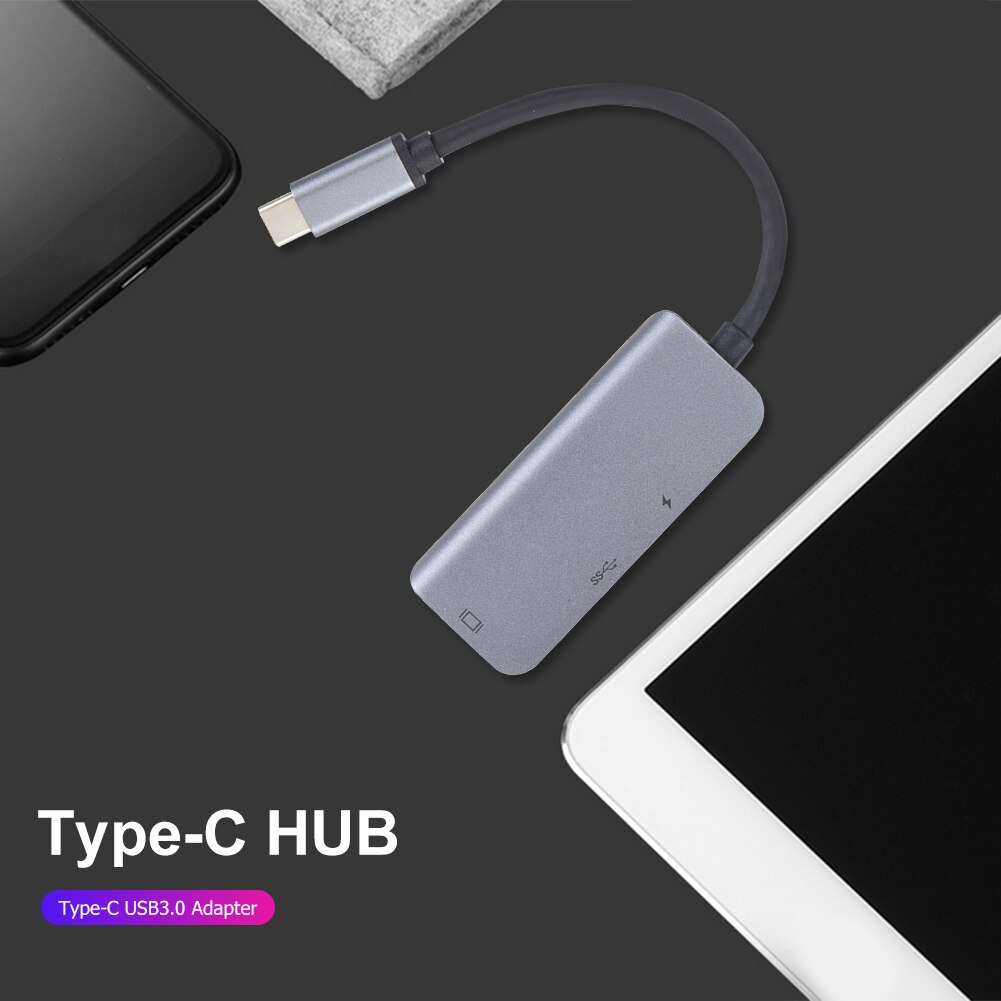 Portable 3 in 1 USB 3.1 Type-C HUB Converter Aluminum Alloy 4K HDMI 87W USB-C 5Gbps USB3.0 Adapter for Laptop PC