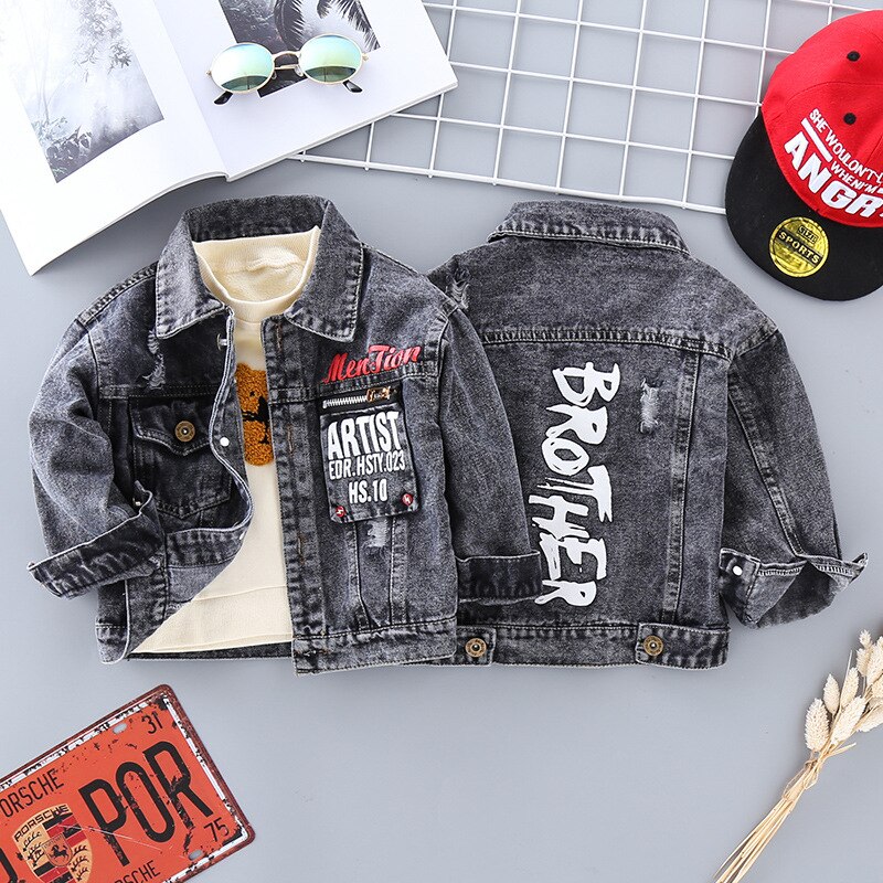 Denim Jassen Jongens Kleding Motorfiets Jas Denim Lange Mouw Kleding Jeans Jassen Kids Windbreaker Brief Jassen
