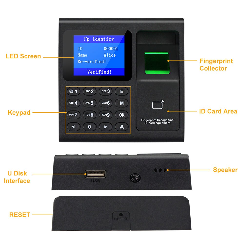 1.8 tommer biometrisk fingeraftryk tidsregistreringssystem uroptager optageapparat elektronisk maskine  f30