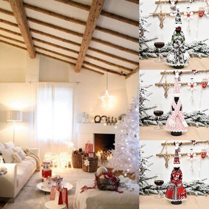 Christmas Wine Bottle Cover Merry Christmas Decor For Home Table Christmas Ornament Year Home Decro Wine Bottle Wrap