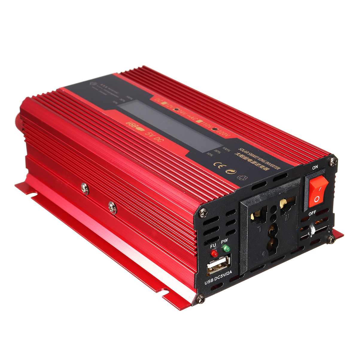 Kroak solar power inverter 3000w 12v/24v to 110v/220v lcd display aluminiumslegering til bil lastbil