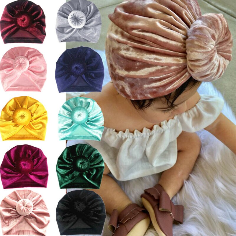 Småbørn piger børn baby fløjl donut hat stor sløjfe hårbånd pandebånd stretch turban knude hoved wrap