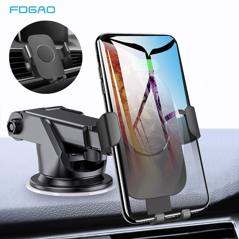 FDGAO Wireless Car Charger 10W Qi Fast Charging Phone Holder in Car Mount for iPhone 11 Pro XS MAX XR X Samsung S10+ S9+ Note 10