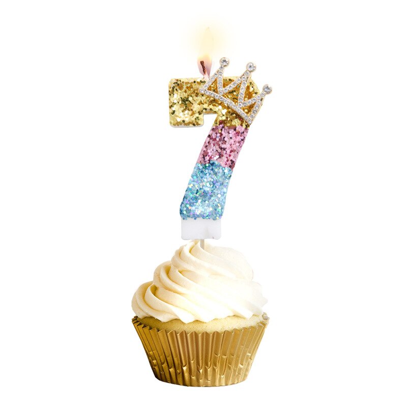 Rhinestone Golden Gradient Candle Birthday Party Wedding Anniversary Mother's Day Cake Topper Decoration: Tricolor-7