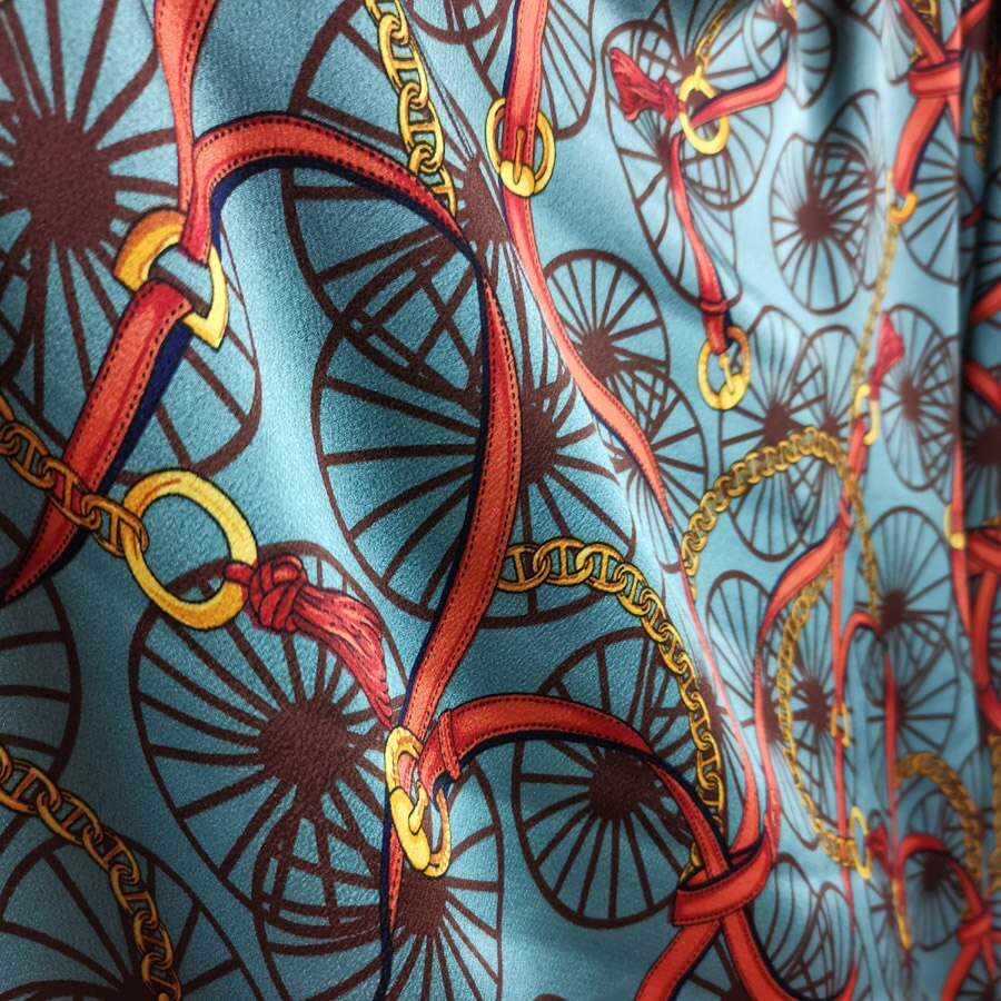Retro klänning satäng hjul band kedja tryckt tyg patchwork skjorta halsduk byxor material: 1