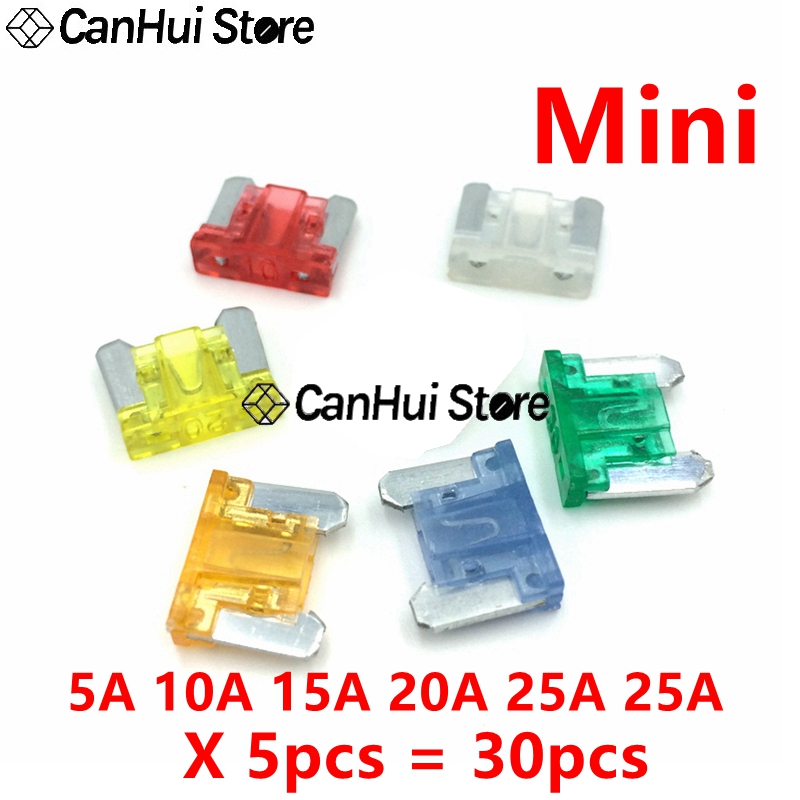 30 Uds 5A10A15A20A25A30A x 5 uds M2/Mini/pequeño/mediano juego de fusibles de coche Mini fusible de hoja estándar mixto para Auto camión barco automotriz: Rojo