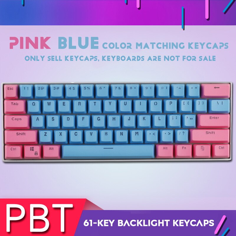 Teclas para teclado mecánico DIY de 61 teclas con retroiluminación PBT de dos colores, teclas para teclado GH60, RK61, ALT61, Annie y Poker: Pink-Blue