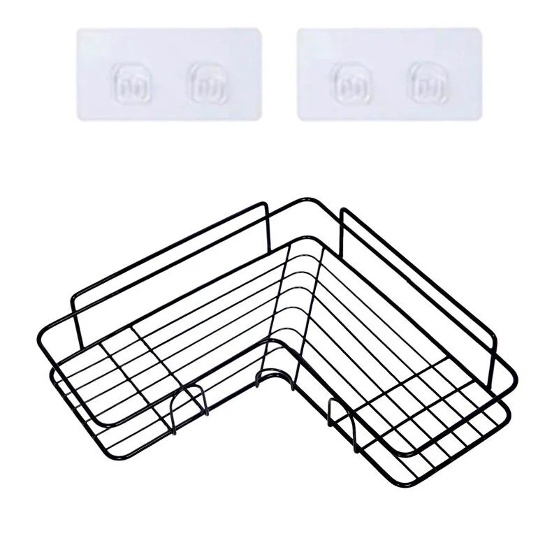 Etagère ventouse pour salle de bain ou cuisine, poinçon, cadre d'angle, fer forgé, rangement de shampoing et accessoires: BLACK(1PC)