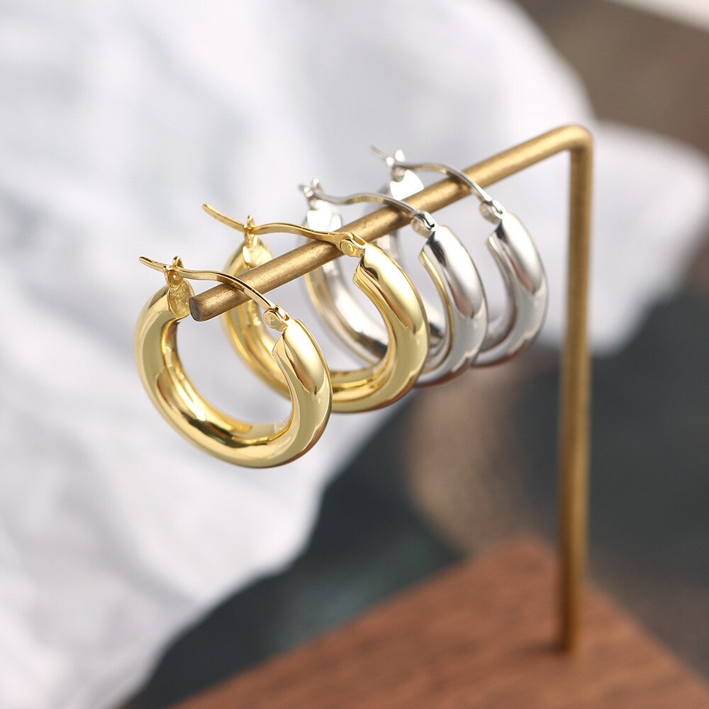 1Pair Rvs Hoop Oorbellen Voor Vrouwen 20/25/30Mm Ronde Cirkel Earring Vrouwen Piercing Anti-Allergische Oor Gesp Sieraden