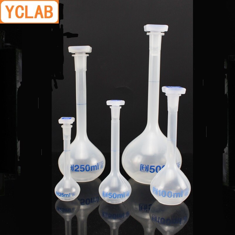Matraz volumétrico de polipropileno YCLAB de 250mL con una de graduación y tapón, equipo químico de laboratorio de plástico PP