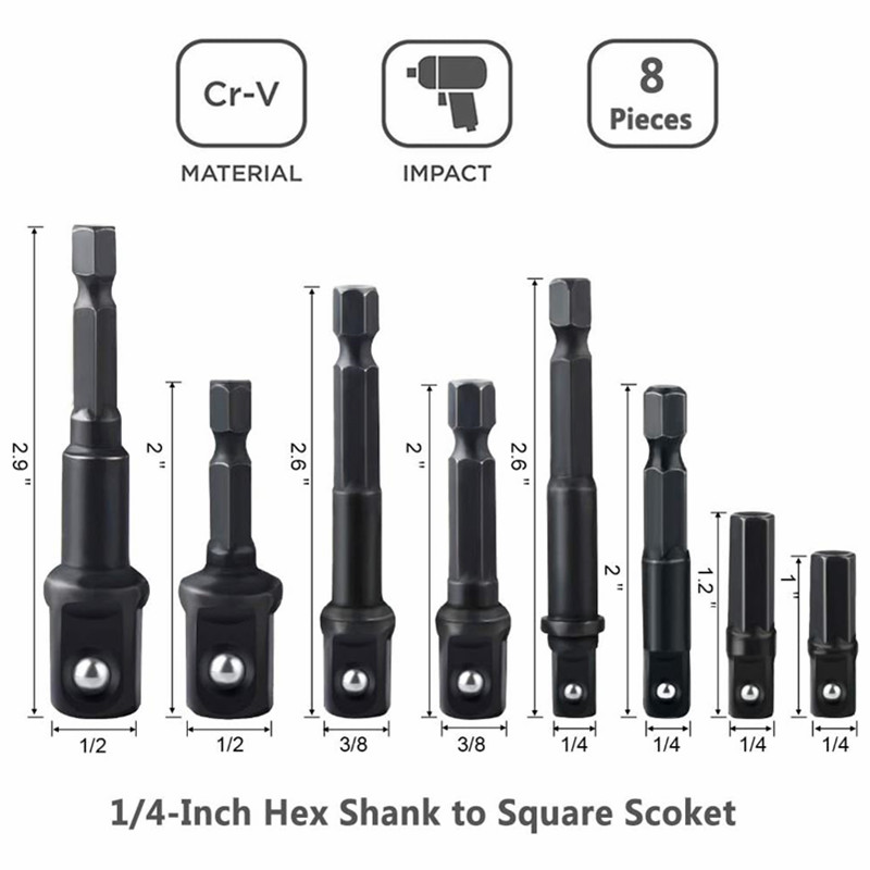 12-teiliges Schlagschrauber-Adapter- und Reduzierstück-Set, Verlängerungsset, Steckdosenbohrer-Adapter, umwandelt Bohrmaschine in Hochgeschwindigkeits-Mutternschrauber, 1/4