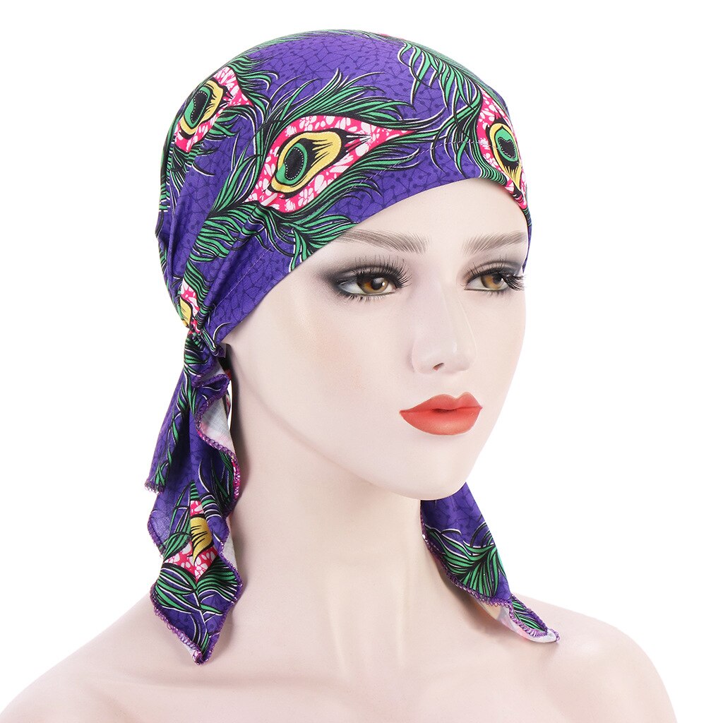 print woman turban hat soft elastic flowers lady muslim headdress wrap head scarf hijab caps turbante female
