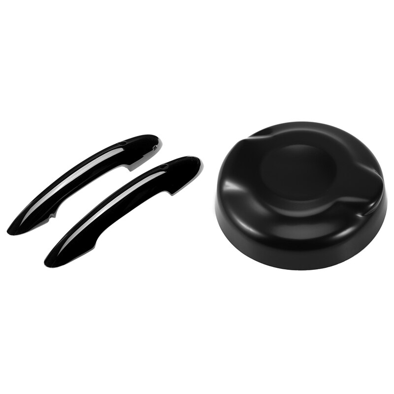 2Pcs Gloss Heldere Zwarte Deurklink Covers Voor Mini Jcw Coopers F56 F57 & 1Pcs Abs Brandstoftank cover: Default Title