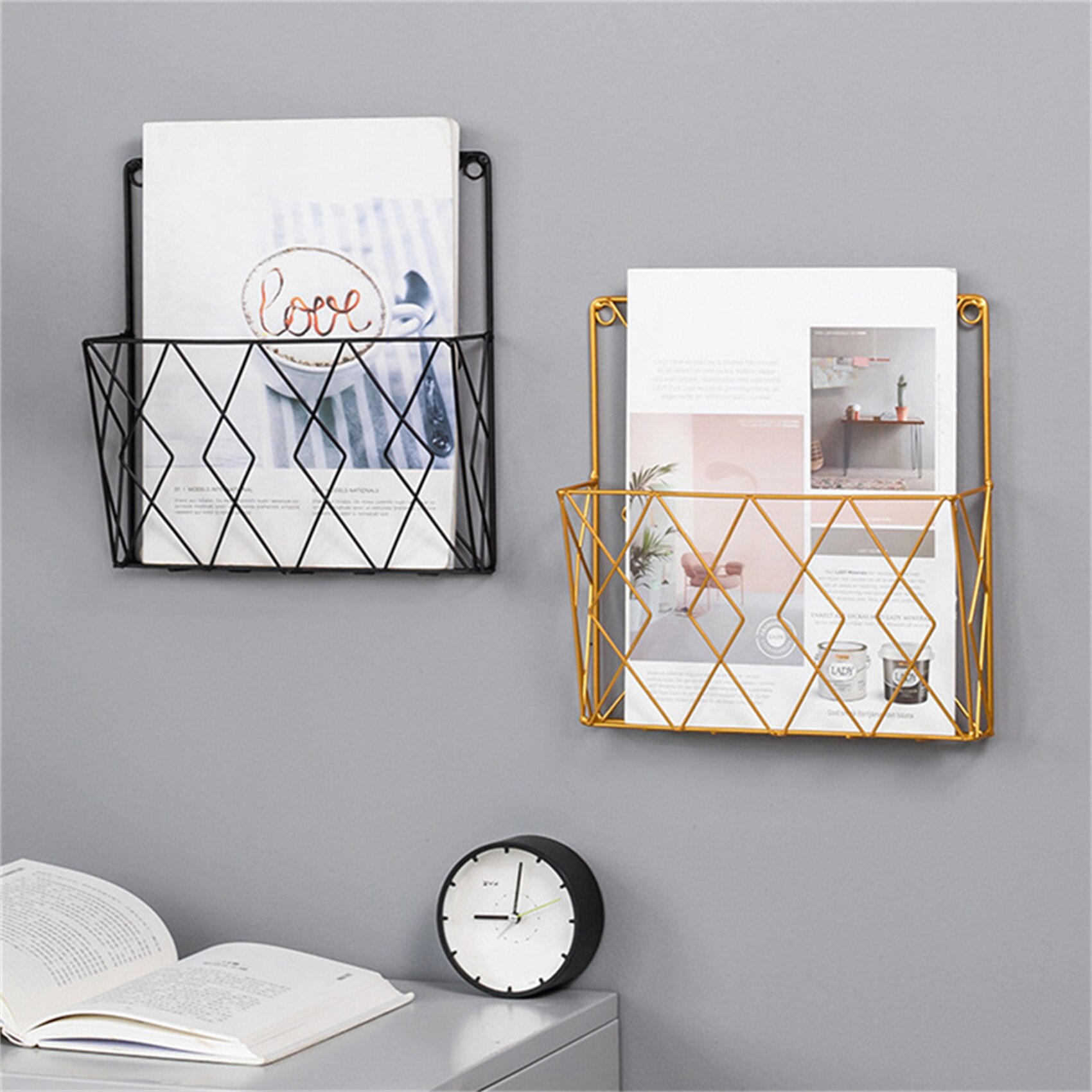 Modern Iron Wall Magazine Metal Wire Shelf Rack Decoration for Home Bedroom Books Room Magazine Books Display Racks