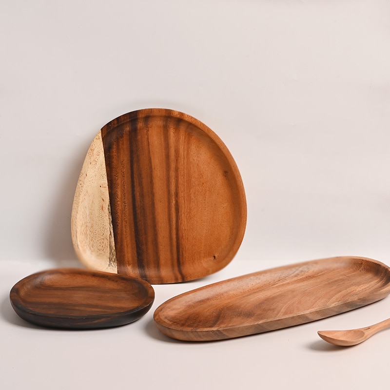 3PCS/Set Woden Plate Trays Pan Plate Fruit Dishes Bread Wood Plates Saucer Tea Tray Dessert Dinner
