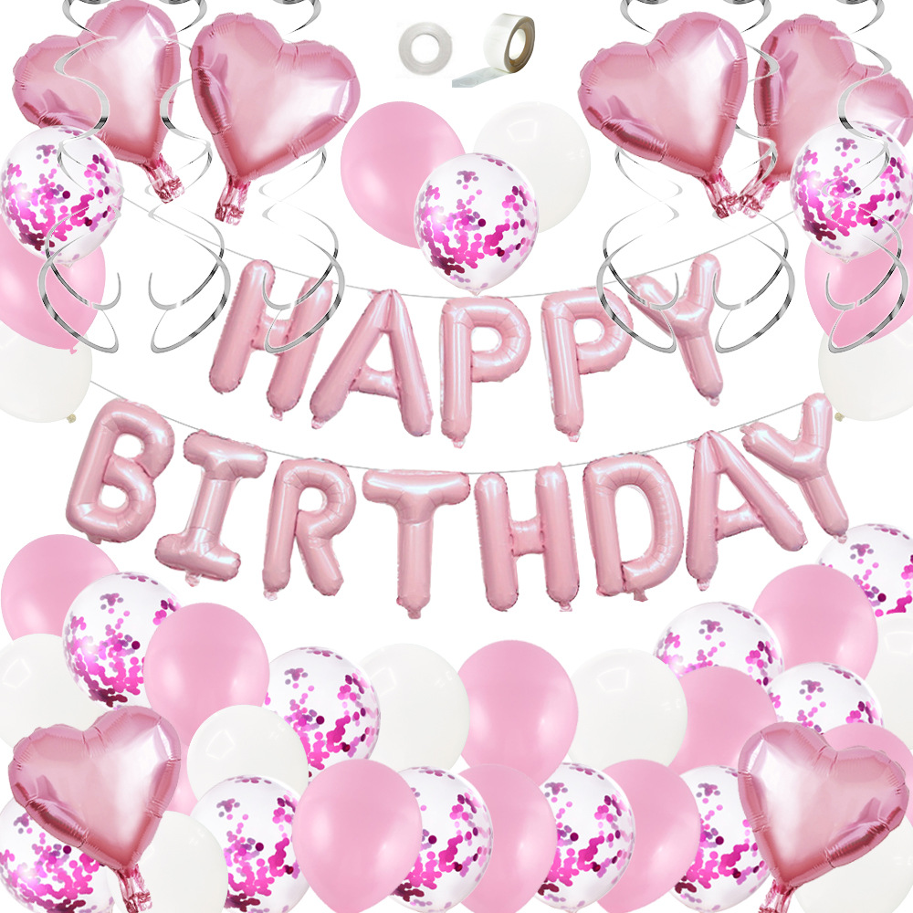 Style Birthday Party Suit 12-Inch Sequin Balloon Paper Flower Ball Lettered Hanging Flag Birthday Party Decoration