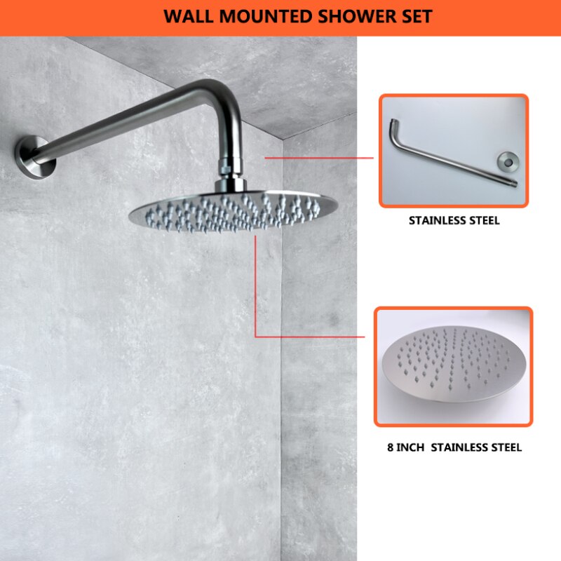 and Cold Head Top Shower Set 304 Stainless Steel 1 Function Solid Valve 8 Inch 200mm Shower Wall Mounted Ceiling Bathroom: Wall Top Shower Set