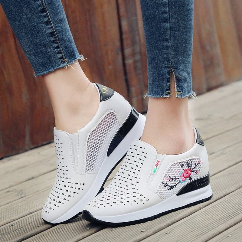 Kwiaty trampki na koturnie Femme białe trenerzy dla kobiet mokasyny damskie trampki platforma damskie letnie buty damskie buty na wysokim obcasie