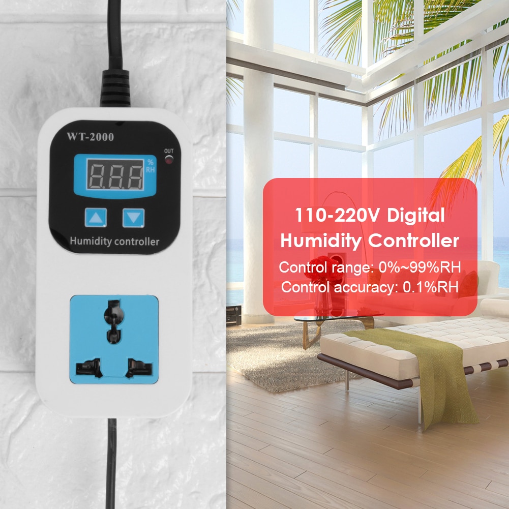 110-220V Digital Humidity Controller Direct Output Moisture Control Switch Socket Sensor Hygrostat Thermoregulator Controller