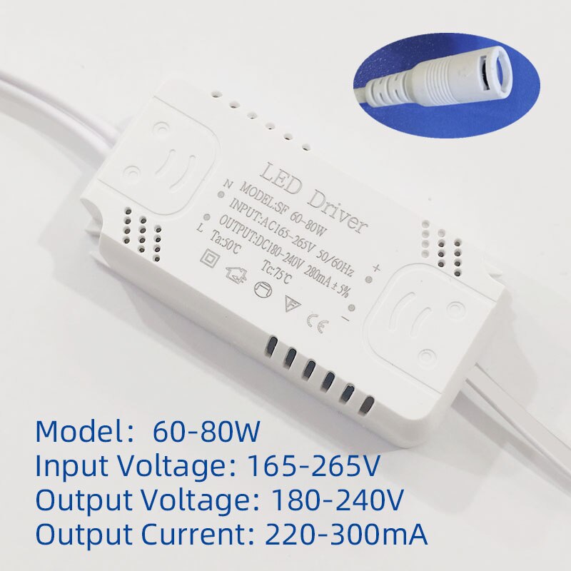 LED Driver 24W 36W 50W 58W 60W 68W 80W LED Power Supply Unit Lighting Transformers For LED Lights Panel Lamp Driver DC connector: 60-80W