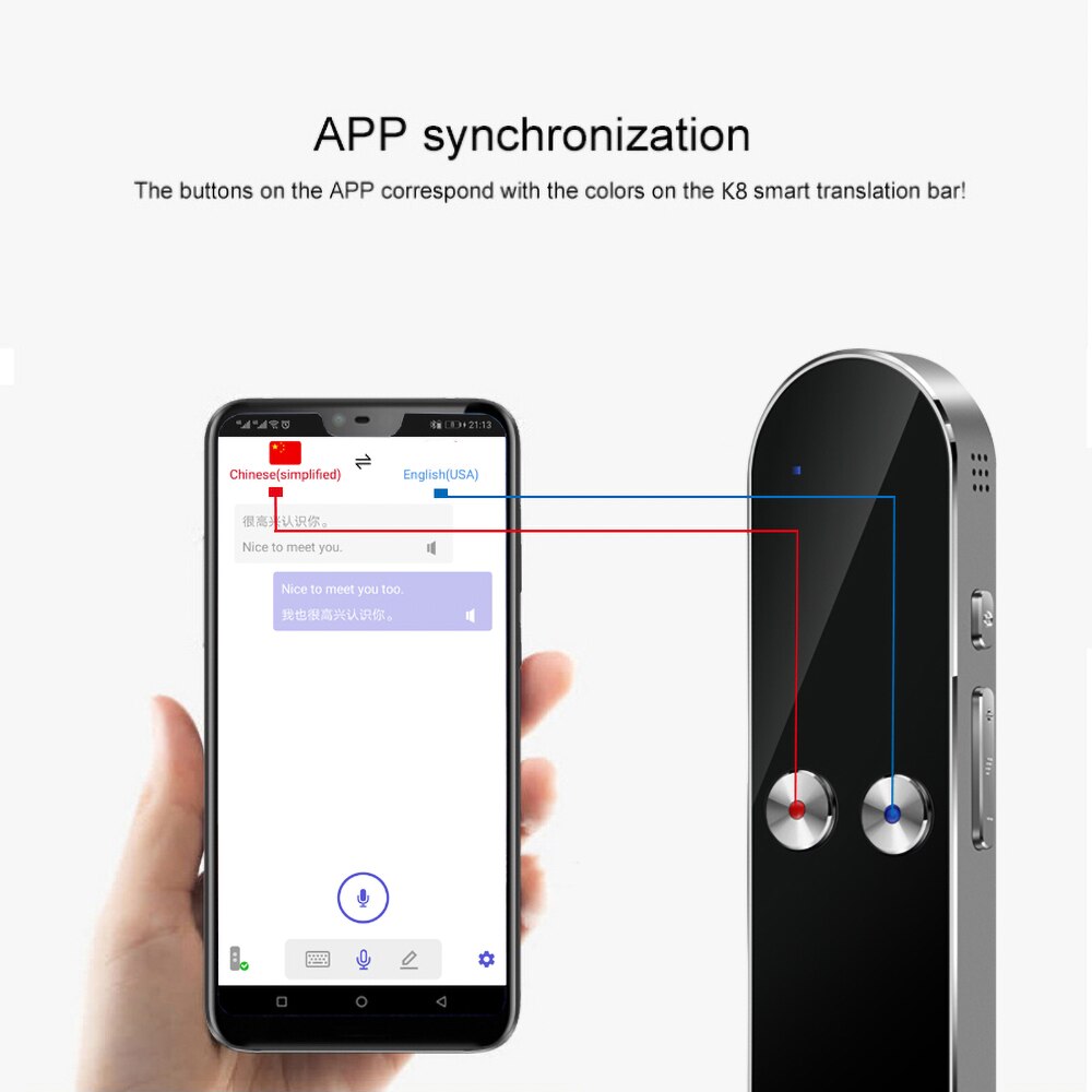 K8 tradutor de voz portátil bluetooth tradutor 68 linguagem em tempo real máquina de tradução de voz para viajar reunião