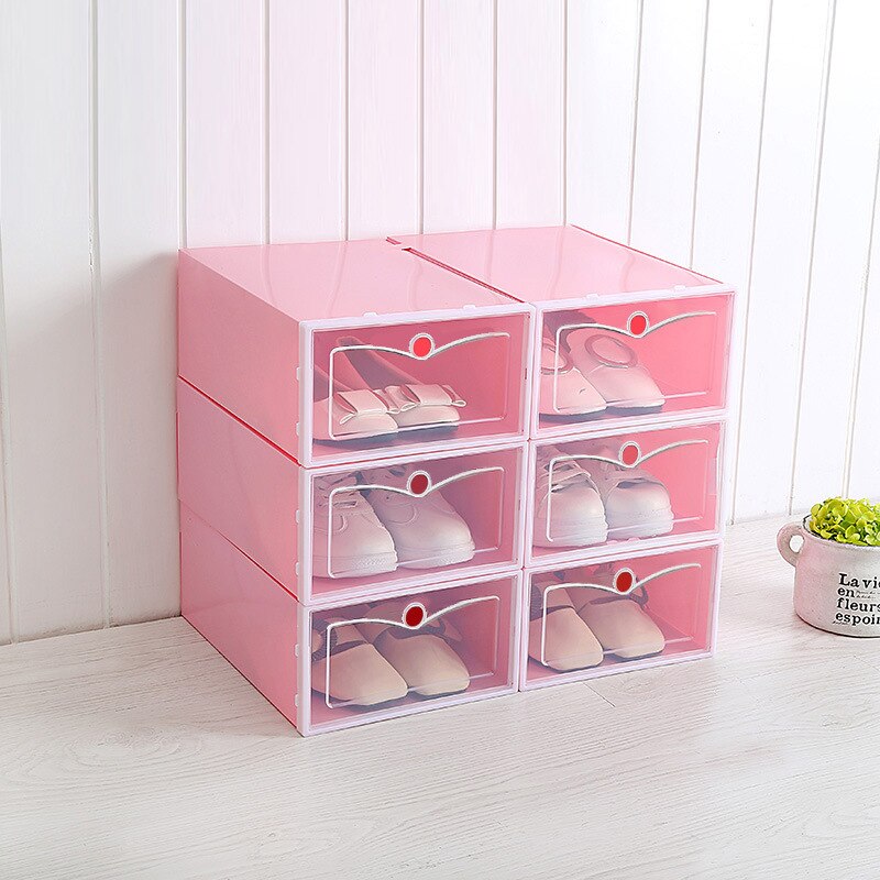 6pcs/set Thickened Flip Shoes Transparent Drawer Case PP Plastic Shoe Boxes Stackable Box Storage Shoe Box Storage organizer: Small Pink 1 Pack
