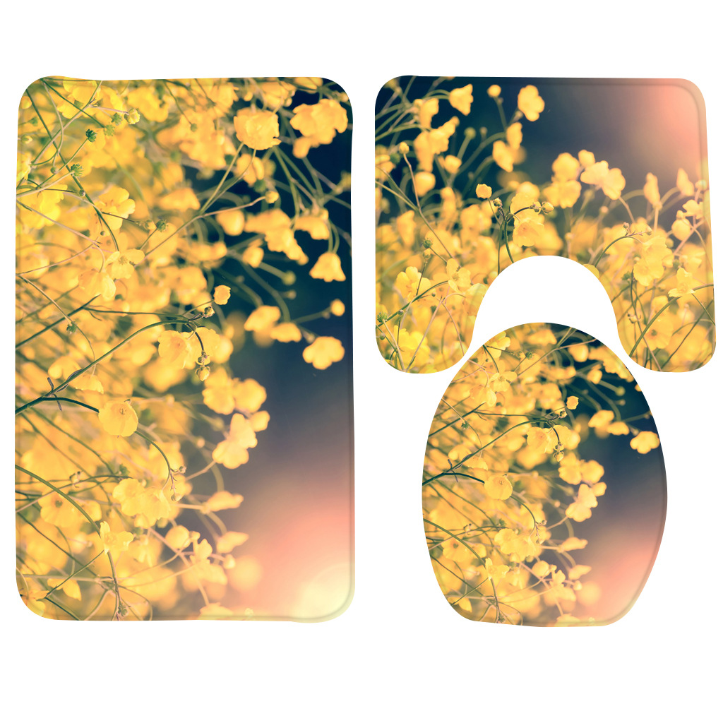 3 Pcs Bath Mat Set Rose Pattern Toilet Mat for Three Sets of Bath Mat Anti Slip Bathroom Rugs and Carpets: 010