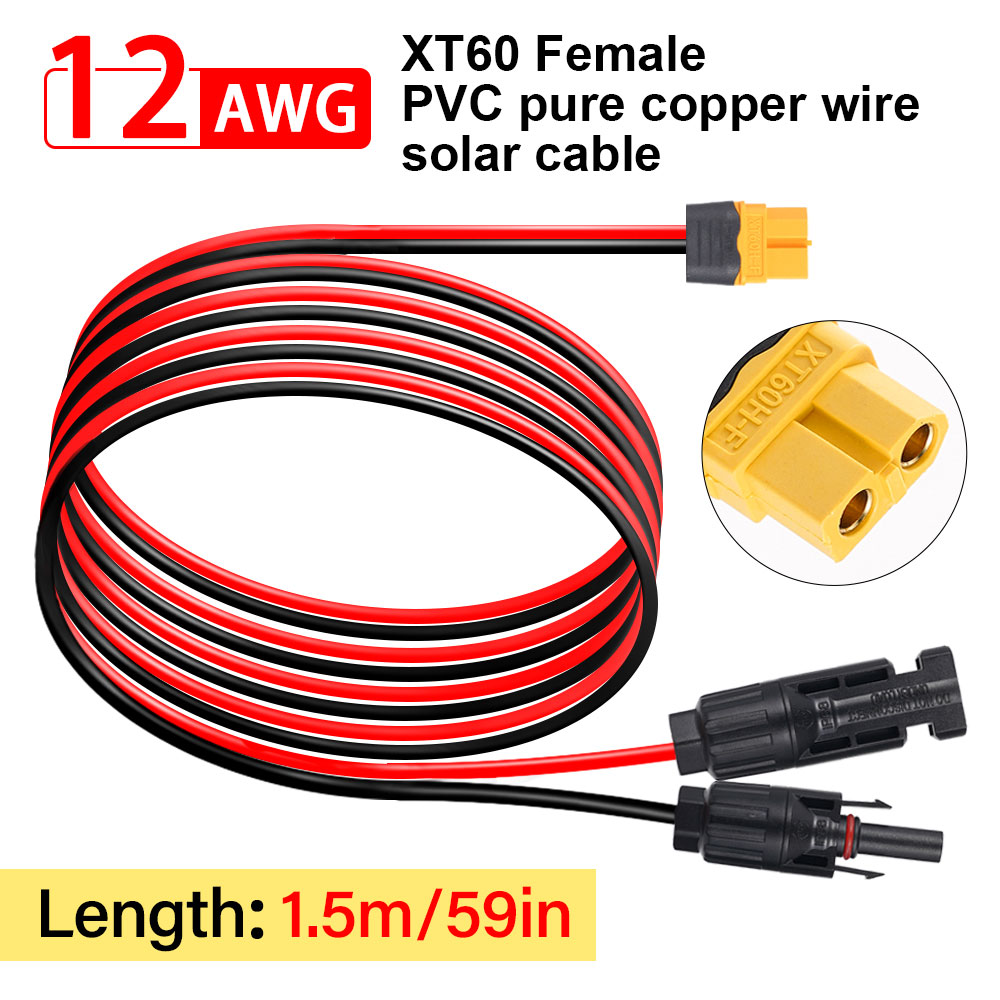 12AWG XT60 0,6 m 1,5 m 3m conexión de Panel Solar hembra para RV barco batería Panel Solar Cable de carga de estación de energía portátil: Gris