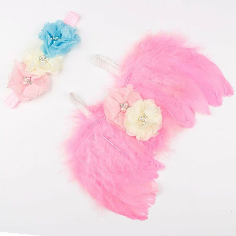 Neugeborene Baby Mädchen Jungen Kinder Flügel + Stirnband Blume Kostüm Foto Fotografie Prop Outfits 2PCS Sets