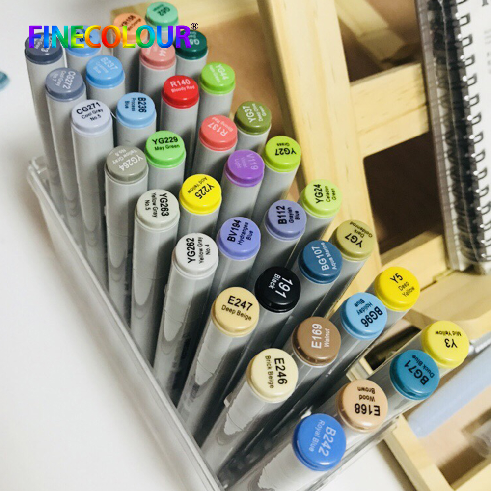 Finecolour 30/40/50/60/160 sæt farverig og skitse permanent kunstmarkørpen til mangamarkører til tegning