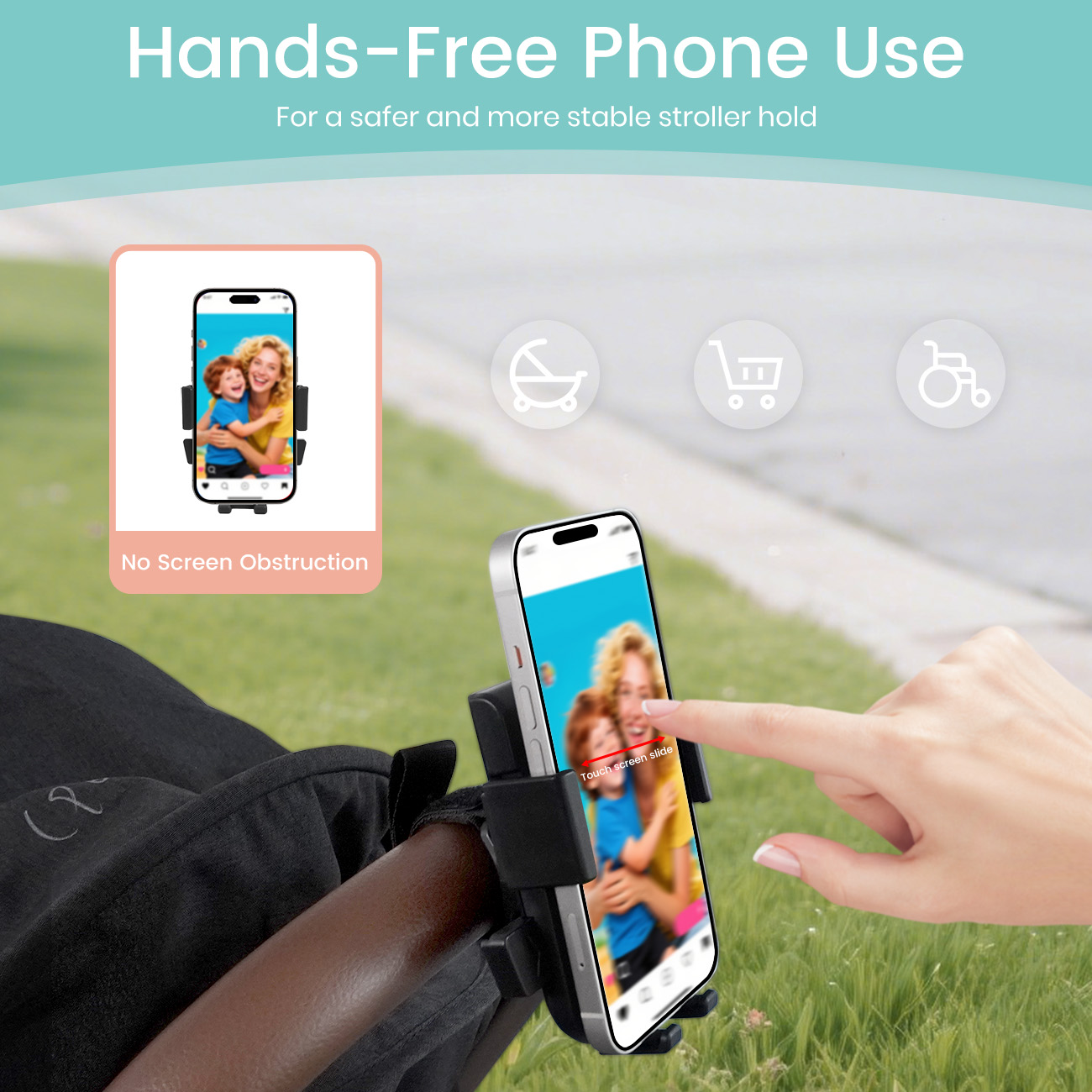 Handyhalterung für kinderwagen, , 360- grad drehbar, gurtband, montageständer für kinderwagen und rollstühle